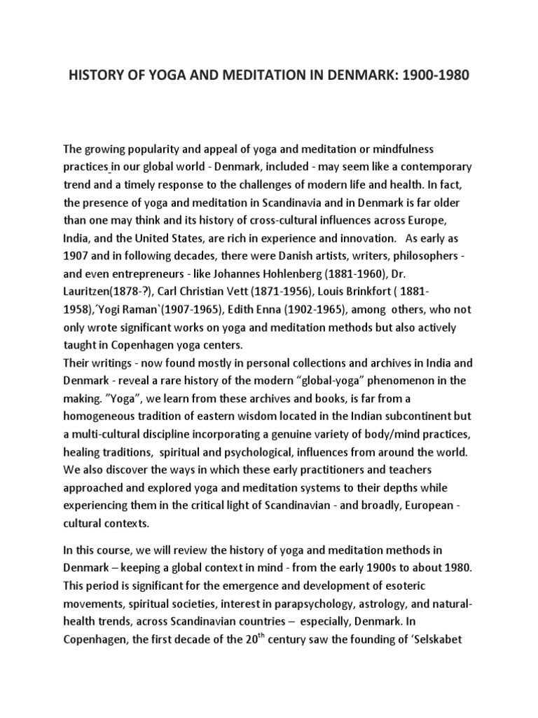 History of Yoga and Meditation Overview PDF Hatha Yoga Meditation