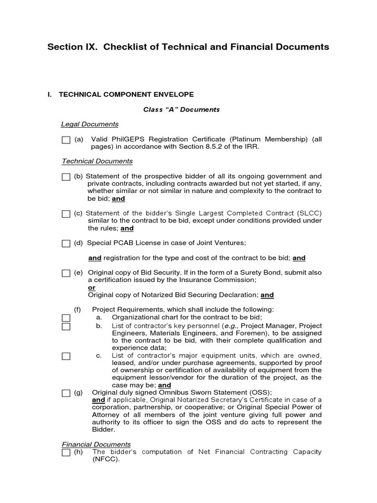 Technical and Financial Document Checklist | PDF | Notary Public | Lease
