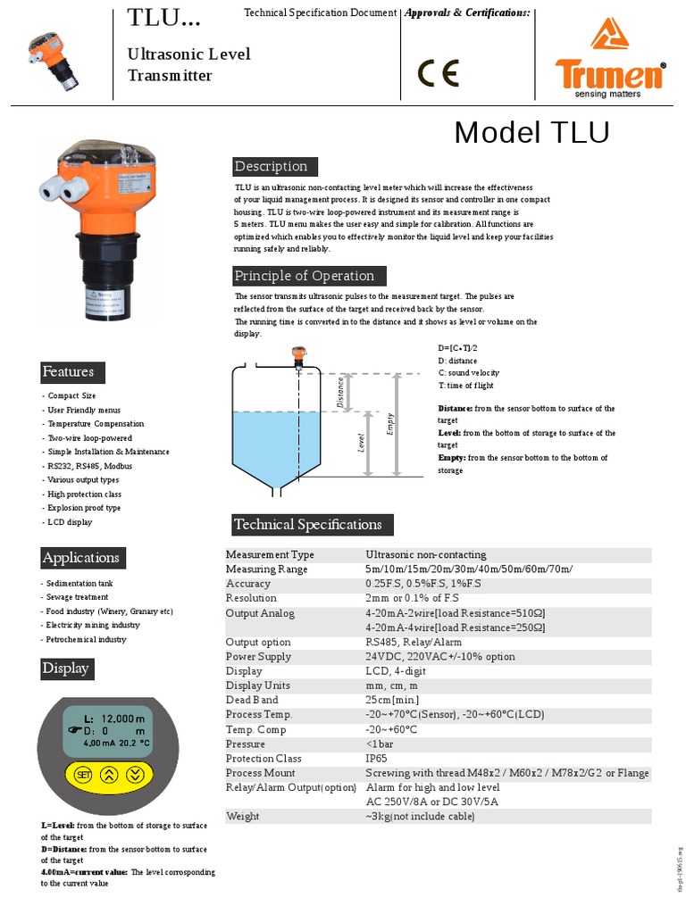 Ultrasonic Level Transmitter - Trumen Technologies Pvt. Ltd. | PDF ...
