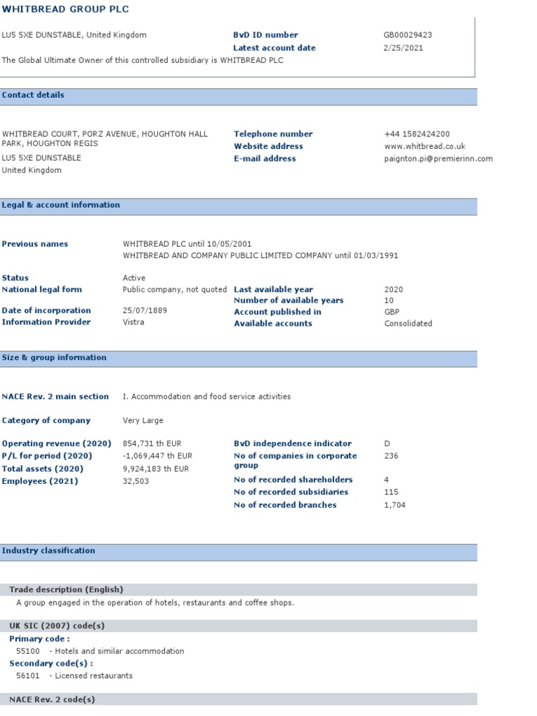 Whitbread Group PLC Financial Overview | PDF | Revenue | Business