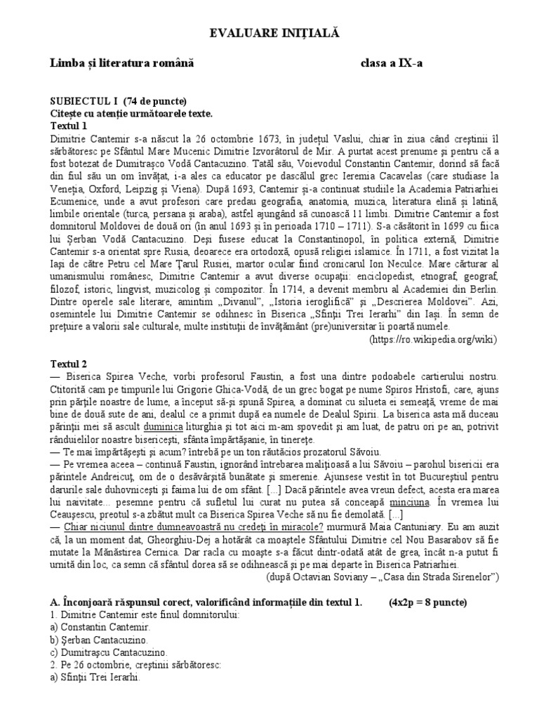 Ix Evaluare Initiala 2022 | PDF