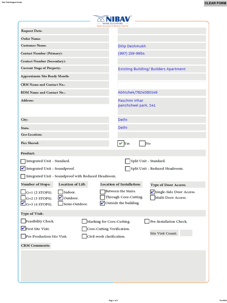 Site Visit Request Form PDF Building Engineering Architectural Design