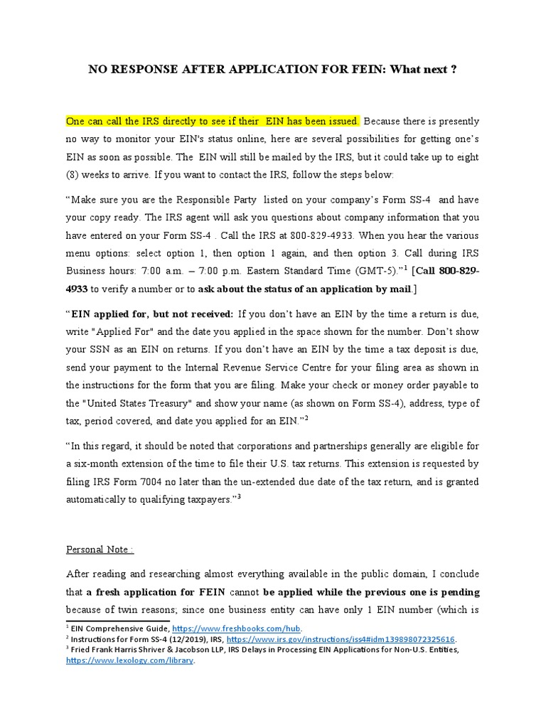 Call IRS to check EIN application status PDF Internal Revenue