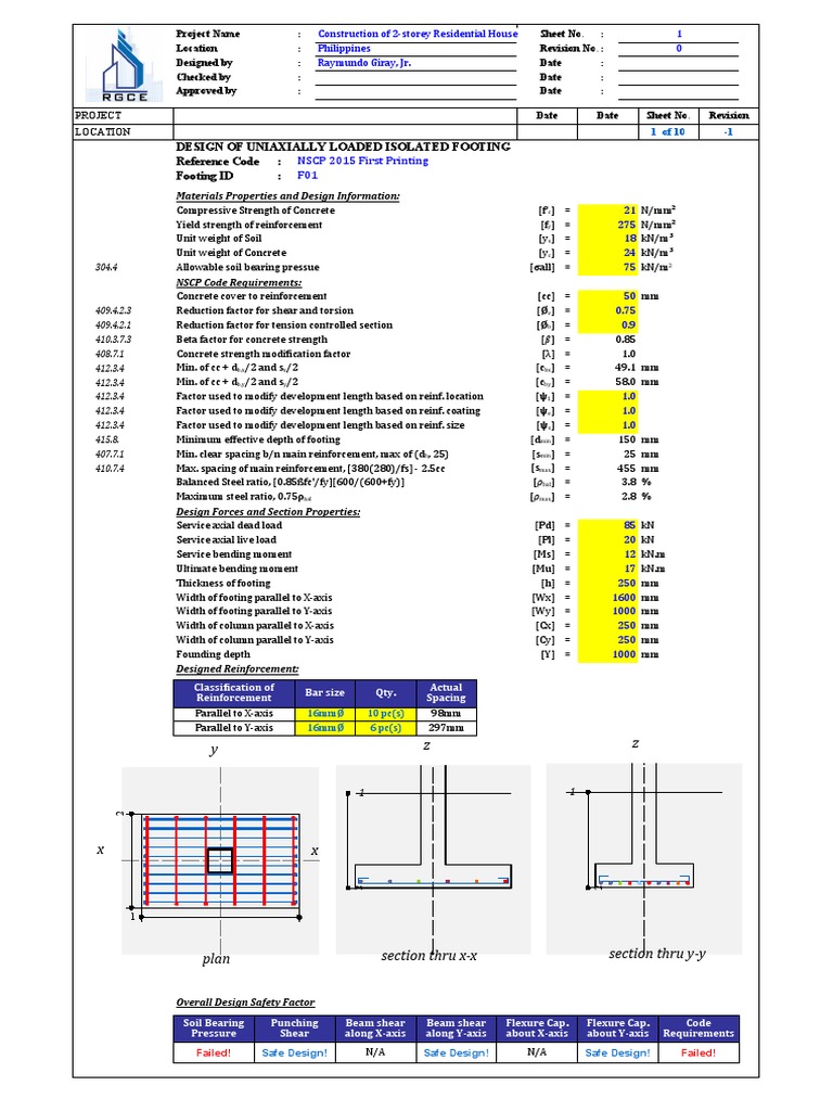 NSCP 2015 Footing Design Details | PDF | Bending | Civil Engineering