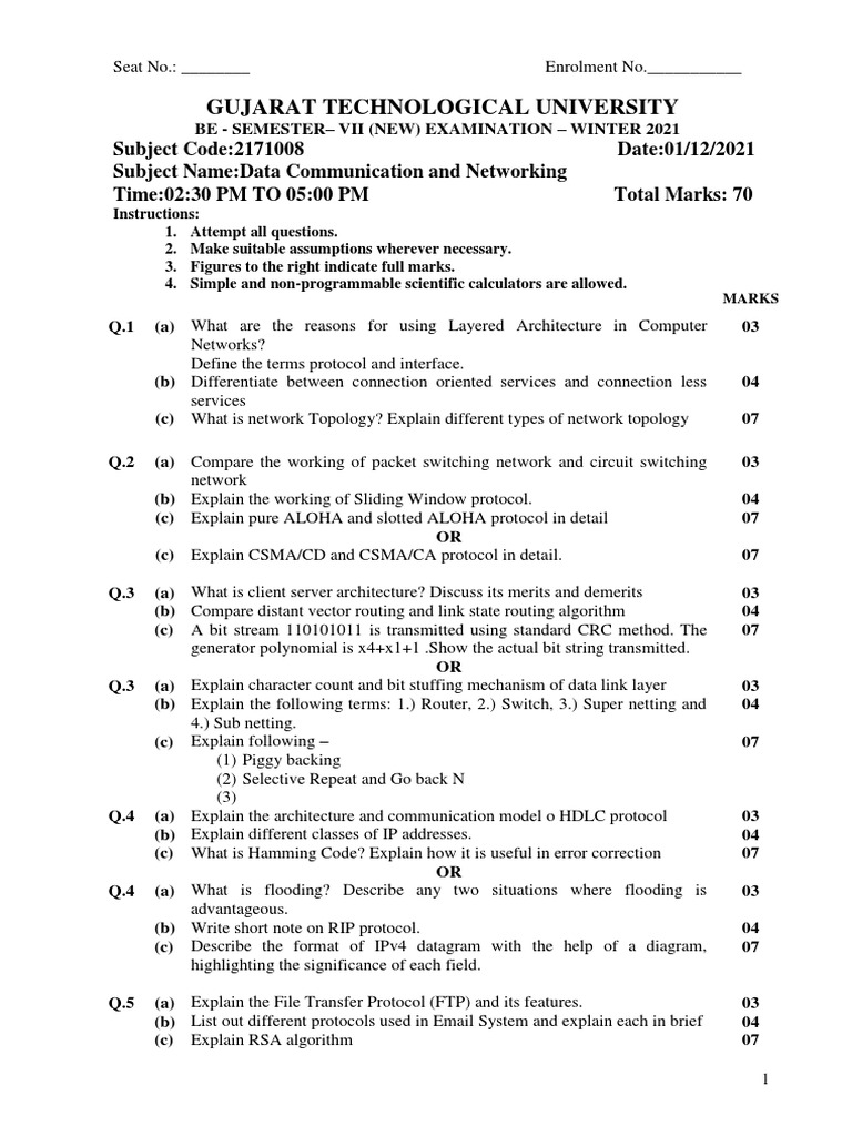 Gujarat Technological University PDF Computer Network Networking