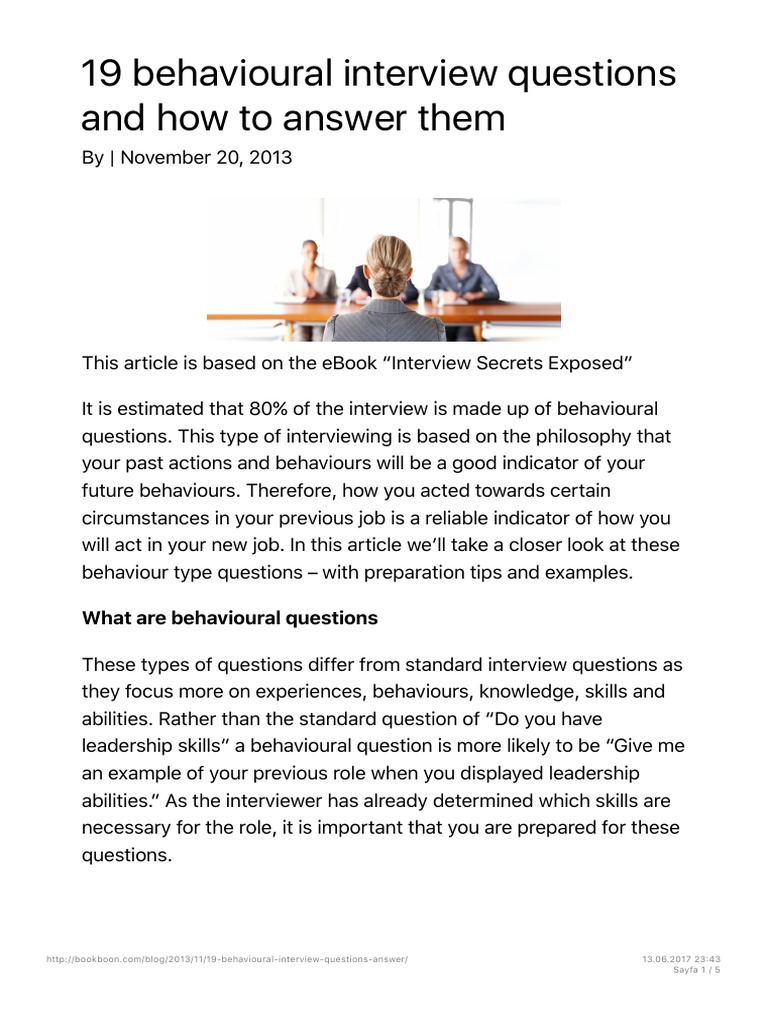 19 Behavioural Interview Questions and How To Answer Them Bookboon