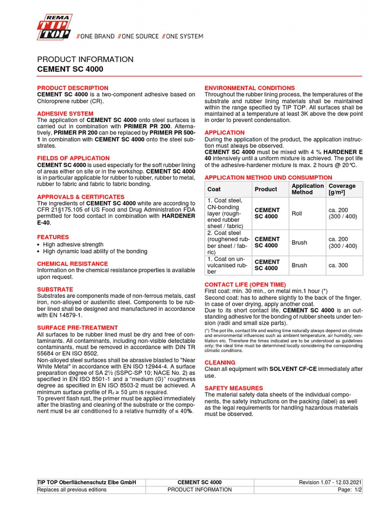 010150 TB CEMENTSC4000 Revision 1.07 12.03.2021 PDF Adhesive Cement