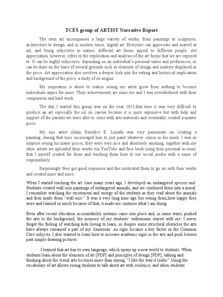 TCES Art Group Narrative Report | PDF | Paintings | Learning