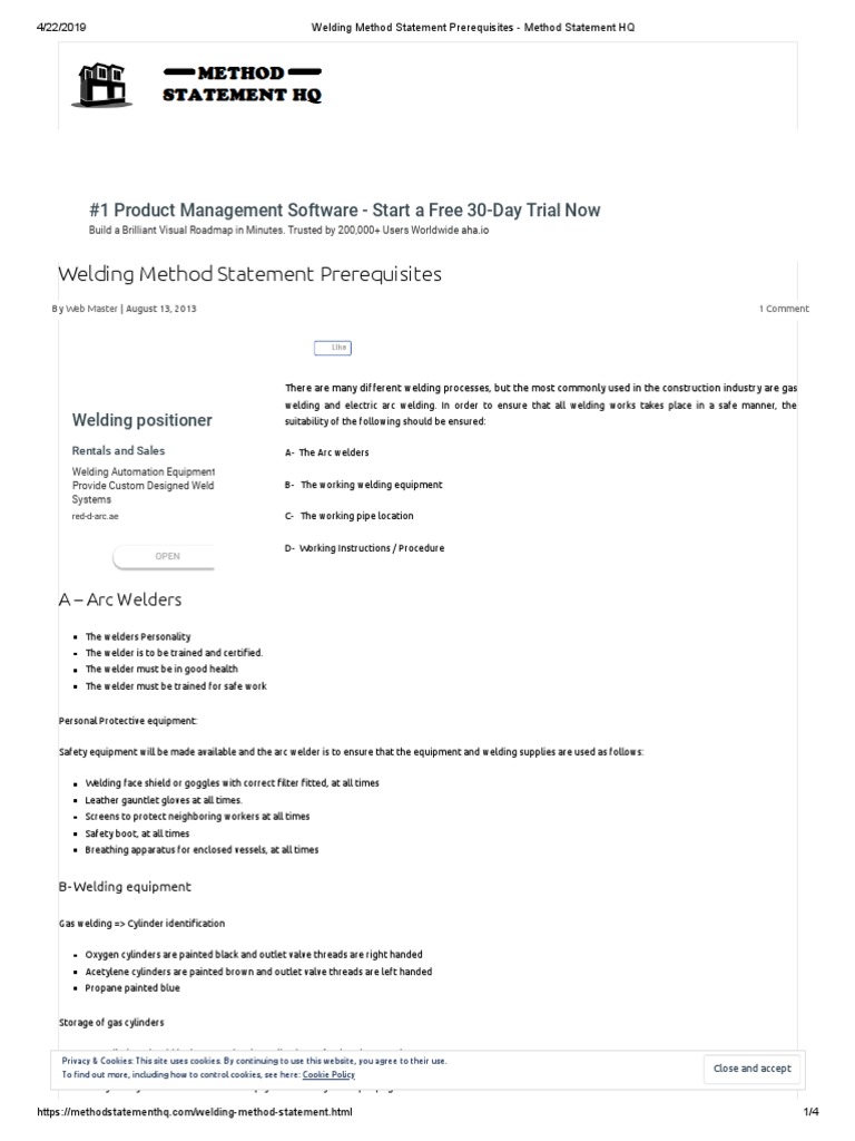 Welding Method Statement Prerequisites Method Statement HQ PDF Welding Construction