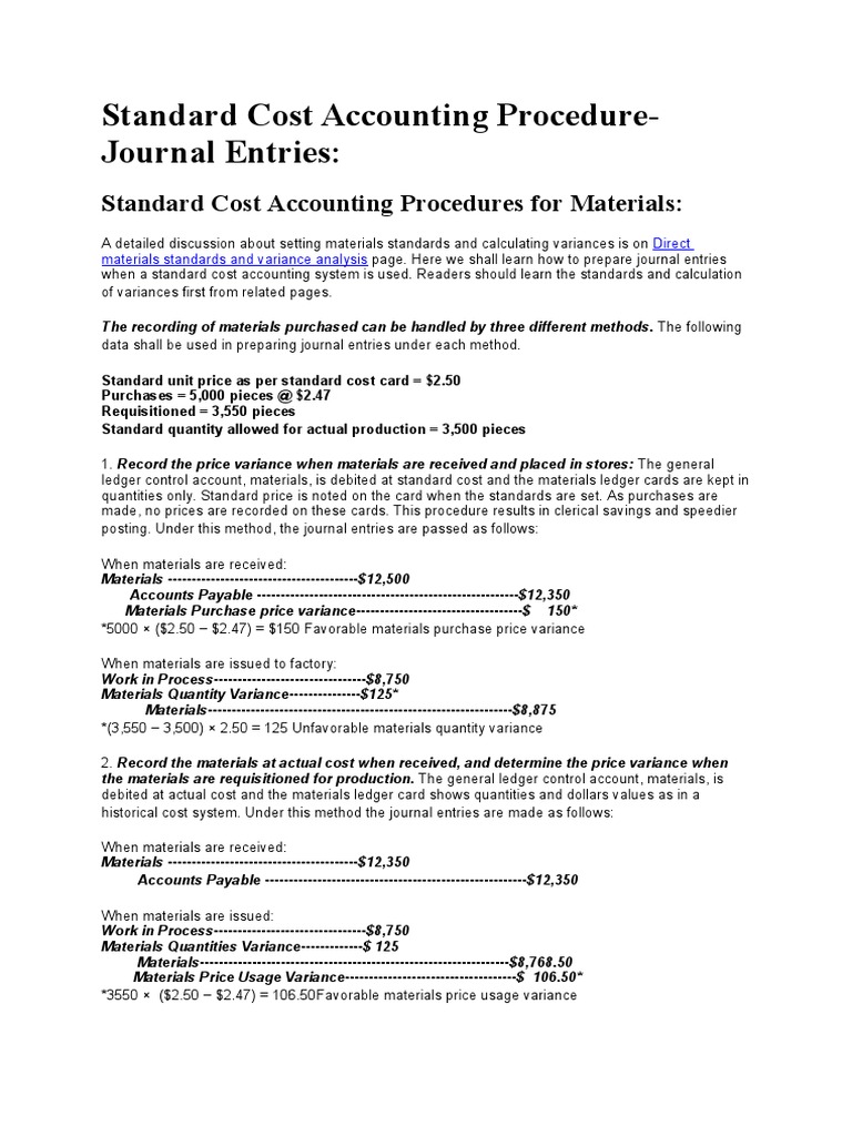 Standard Cost Accounting Procedure PDF