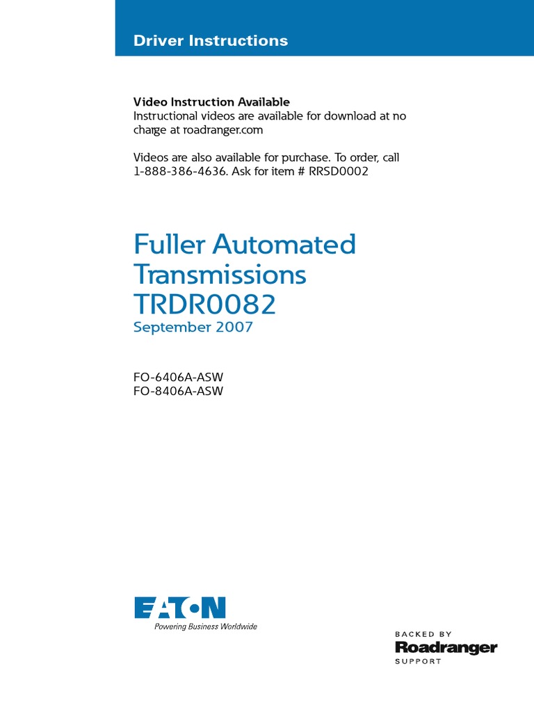 Eaton Fuller Transmission TRDR 0082 Driver Instructions en Us PDF