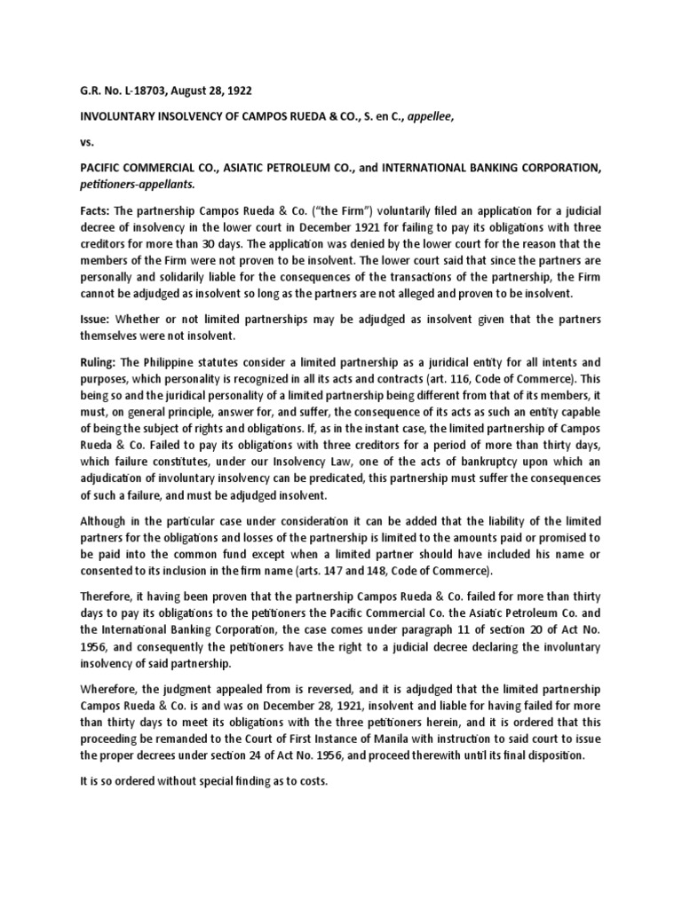 Campos Rueda & Co. Insolvency Ruling | PDF | Business | Finance & Money ...