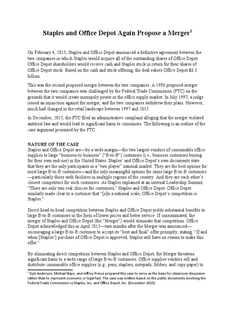 Staples Office Depot 2015 PDF Mergers And Acquisitions Federal