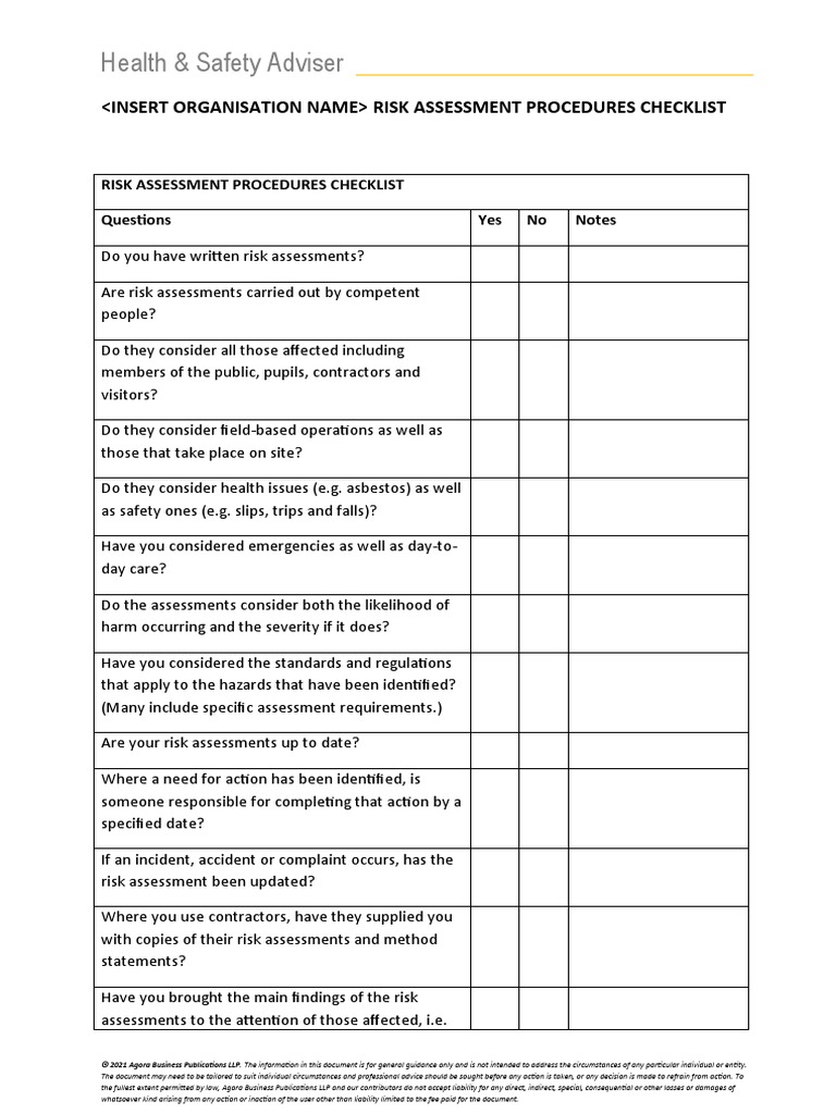 Risk Assessment Procedures Checklist | PDF | Risk Assessment | Risk