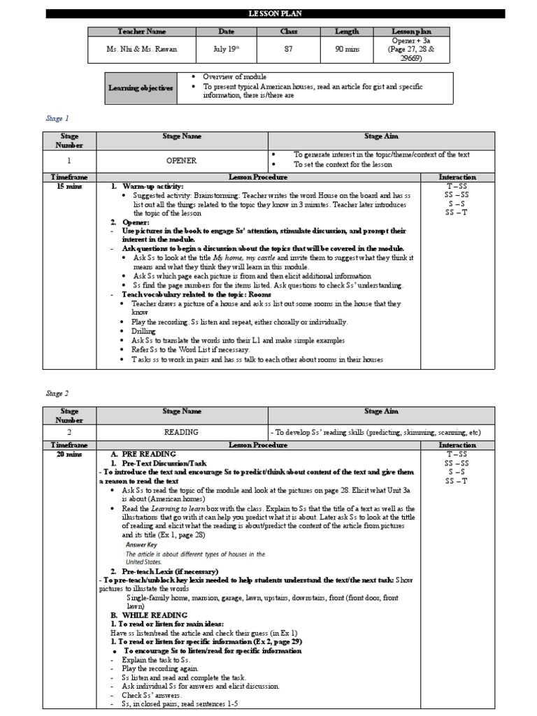 Access 1 - U3P1 - Opener + 3a | PDF | Lesson Plan | Classroom