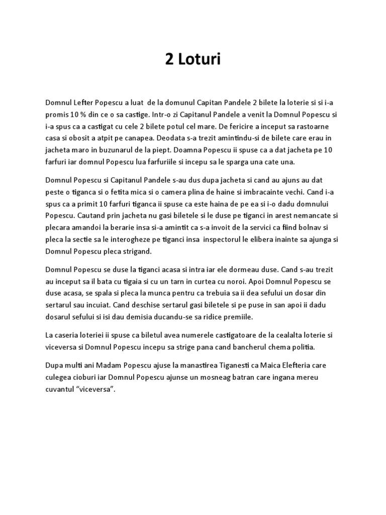 Rezumat 2 Loturi 2 Loturi Rezumat | PDF