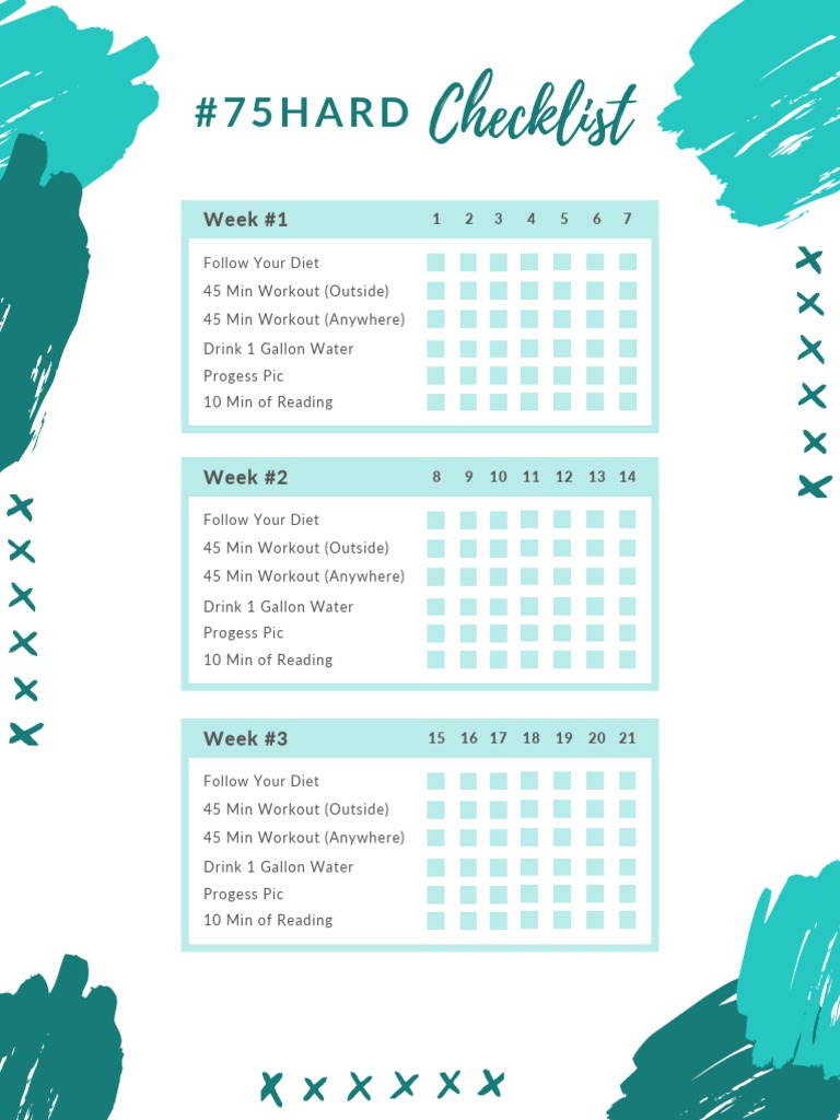 75 Hard Daily Checklist | PDF