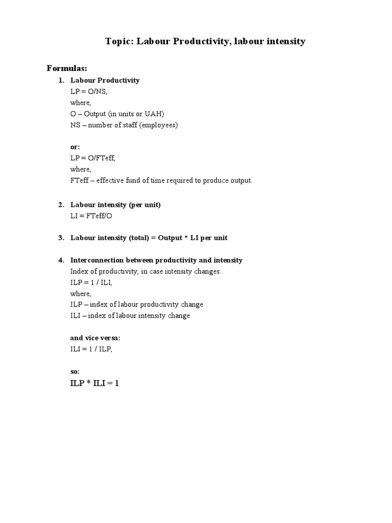 Labour Productivity and Intensity Analysis | PDF | Workforce ...