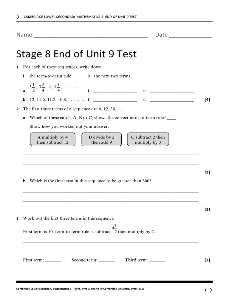 Stage 8 End of Unit 9 Test | Download Free PDF | Multiplication ...