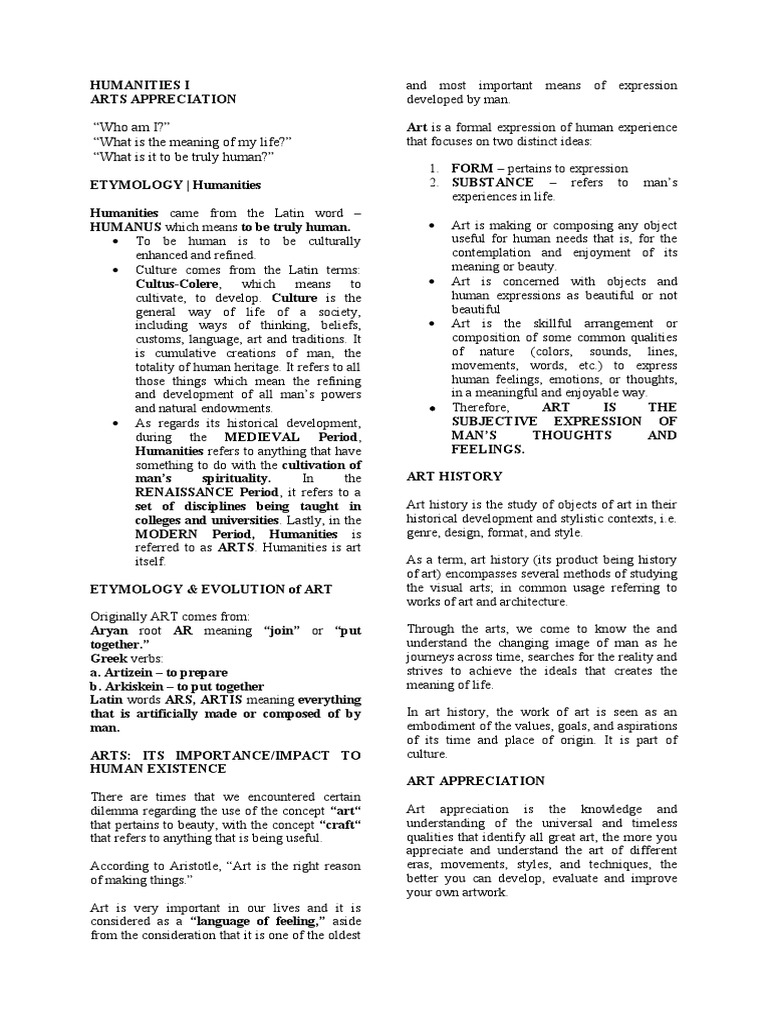 Understanding Humanities and Arts | PDF