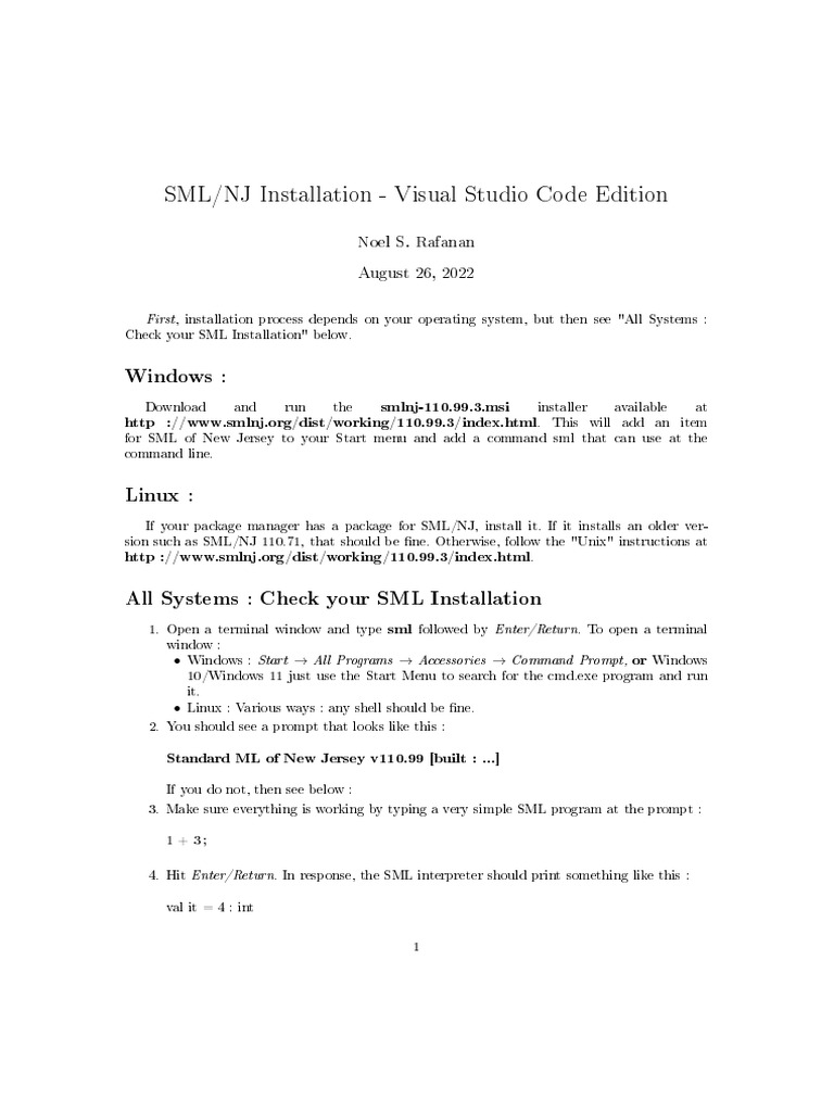 SMLNJ Installation VS Code Edition | PDF