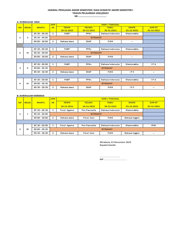 Jadwal Pas 1 Dan Sas 1 Thn 2022 2023 Pdf