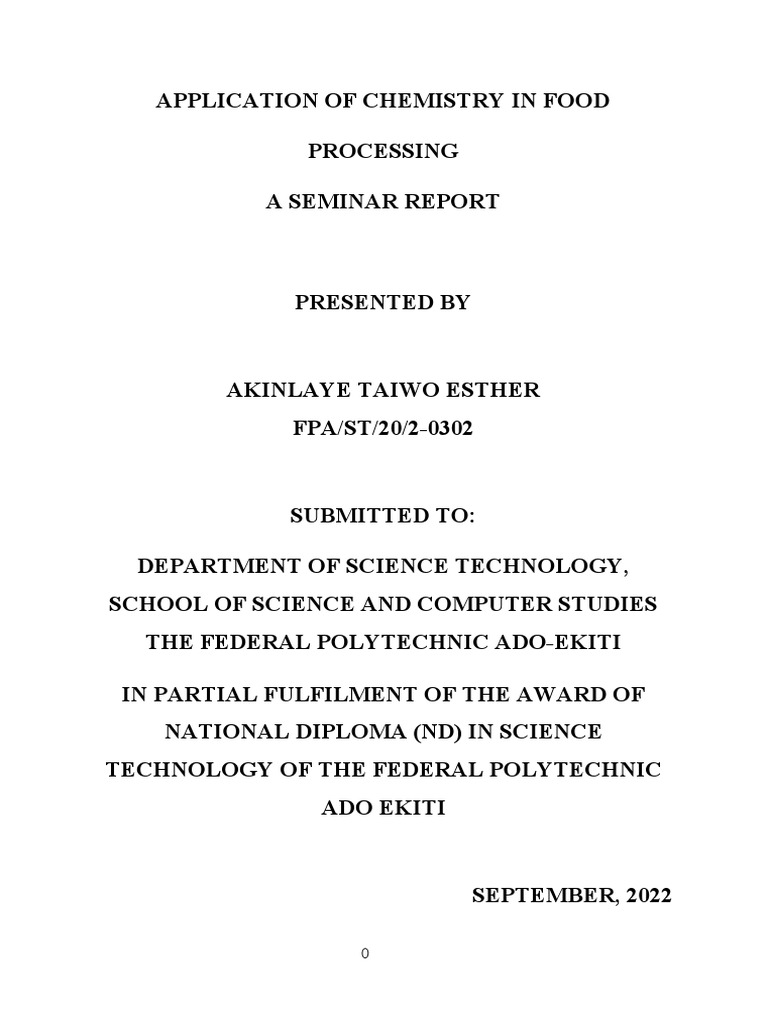 Application of Chemistry in Food Processing PDF Food Preservation