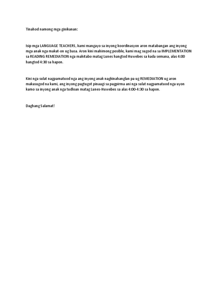 Reading Letter To Parents | PDF