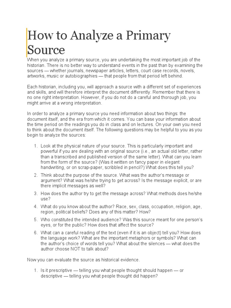 How To Analyze A Primary Source | PDF