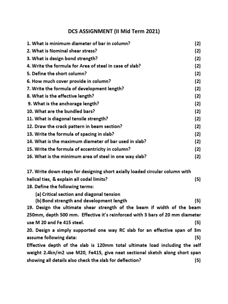 DCS Mid Term 2021: Structural Design Questions | PDF | Beam (Structure ...
