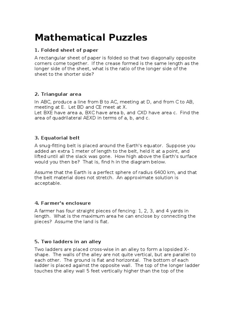 Mathematical Puzzles on Paper and Geometry | PDF | Decimal | Triangle