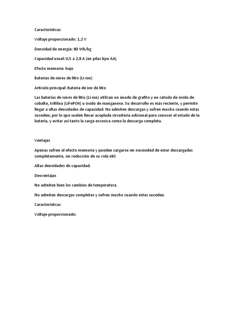Ventajas y desventajas de baterías Li-ion | PDF