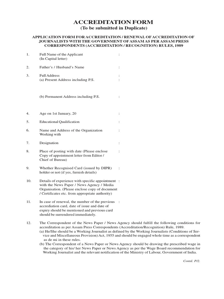 Application for Journalist Accreditation or Renewal of Accreditation in ...