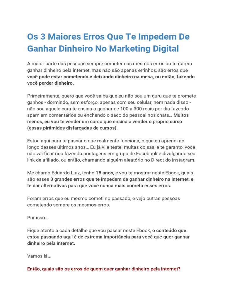 Os 3 Maiores Erros Que Te Impedem de Ganhar Dinheiro No Marketing ...