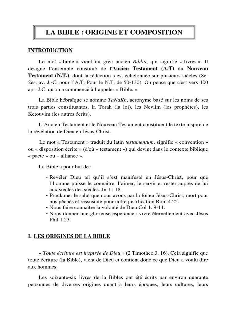 Origines et Composition de la Bible | PDF | Bible | Jésus