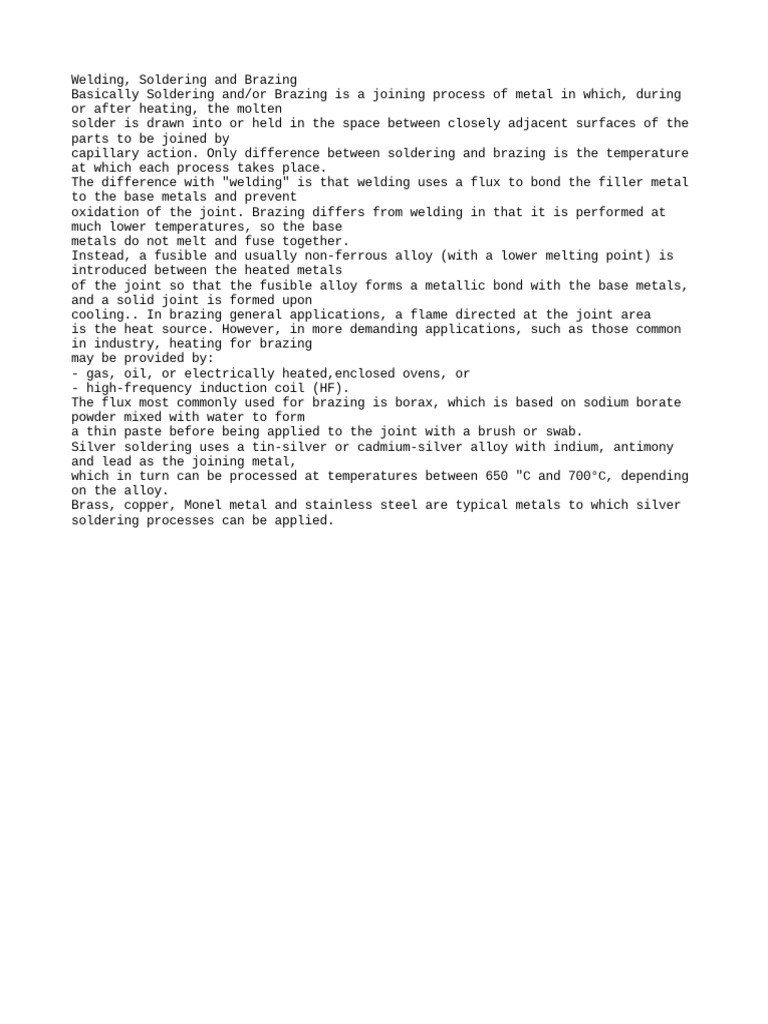 Essay Soldering, Brazing and Welding PDF