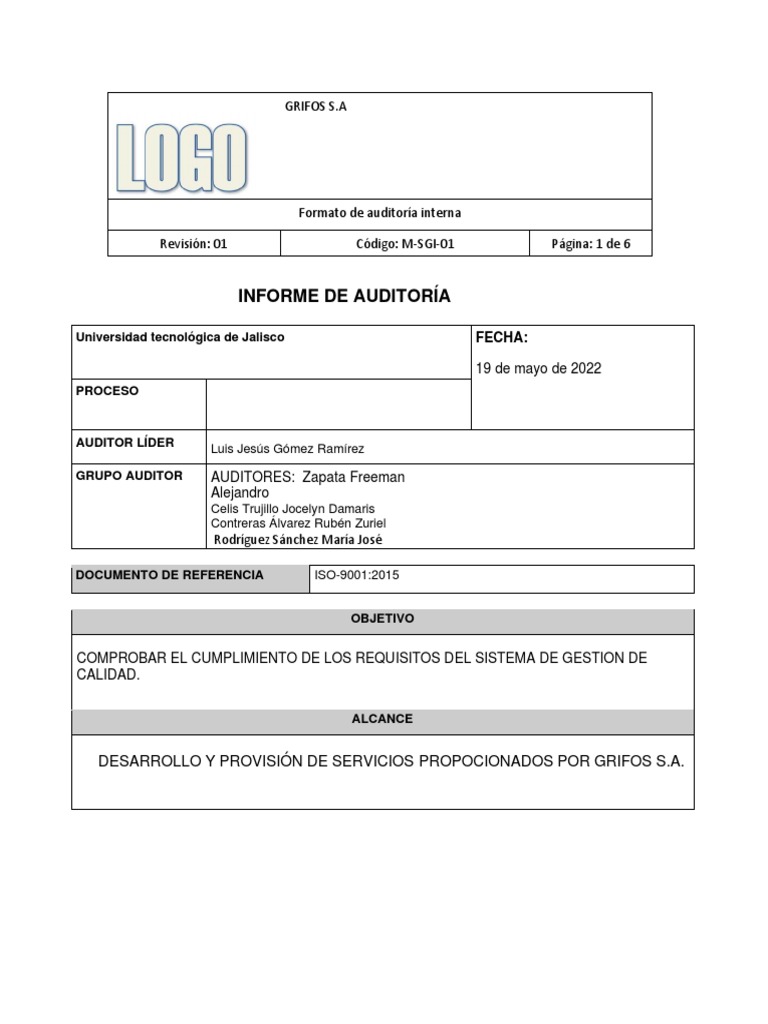 Informe de Auditoría Interna ISO 9001:2015 | PDF | Auditoría ...