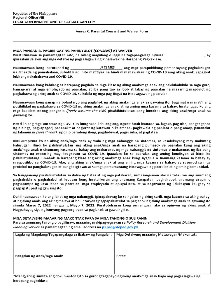 Parental Consent and Waiver Form | PDF
