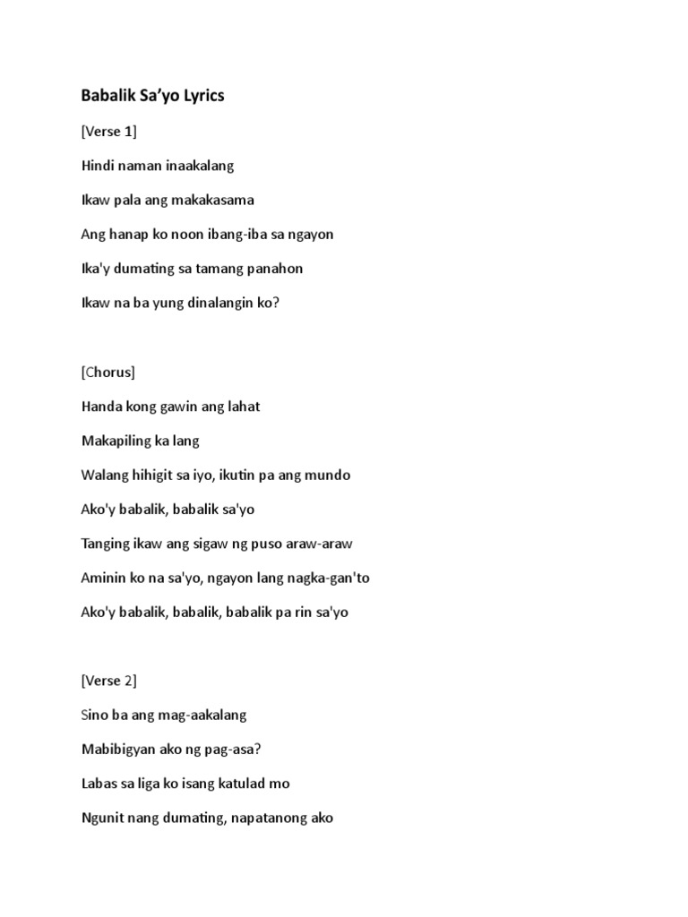 Babalik Sayo Lyrics | PDF