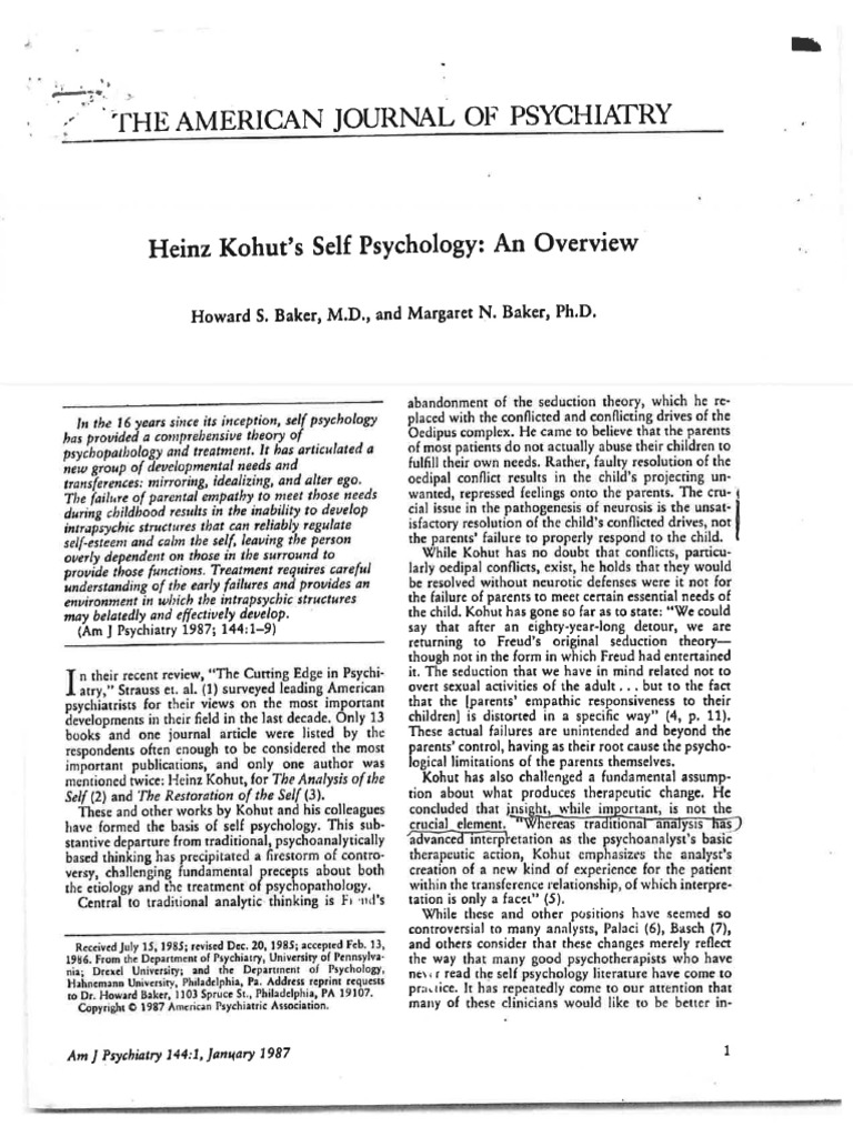 Baker H. Heinz Kohuts Self Psychology An Overview 1 9 PDF