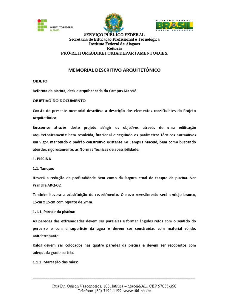 Memorial-Descritivo Reforma-Piscina Mar2015 | PDF