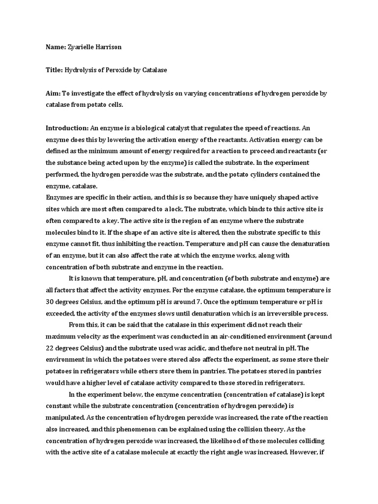 Catalase Lab 06.04.22 | PDF | Enzyme | Catalase