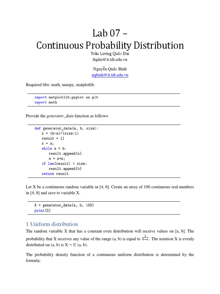 Continuous Probability Distributions Lab | PDF | Normal Distribution ...