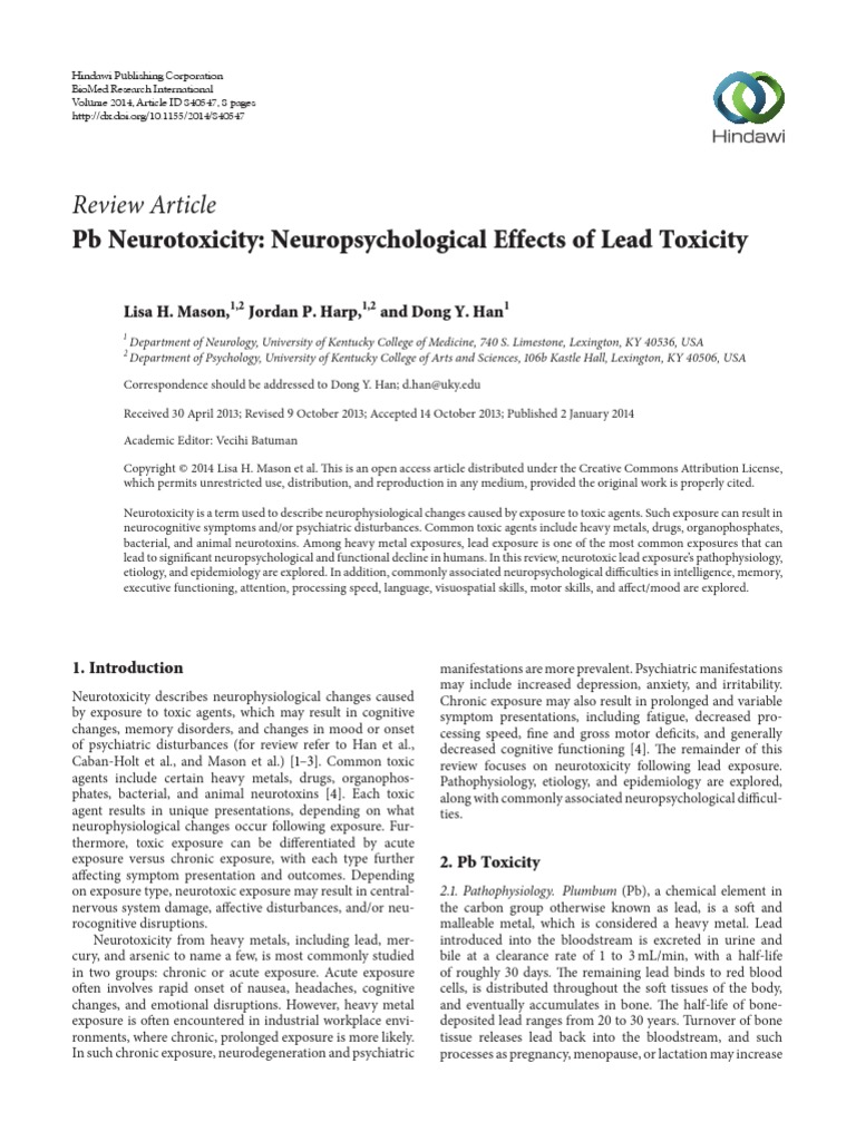 PB Neurotoxicity Neuropsychological Effects of Lead Toxicity PDF