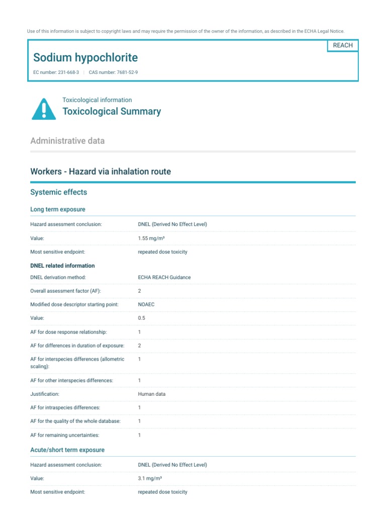 Sodium Hypochlorite Registration Dossier ECHA PDF