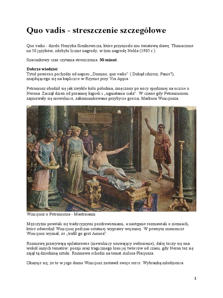 Quo Vadis Streszczenie Szczegółowe PDF