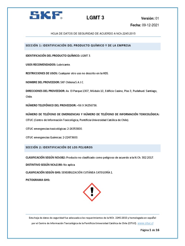 Hoja de Seguridad LGMT 3 | PDF | Contaminación | Agua