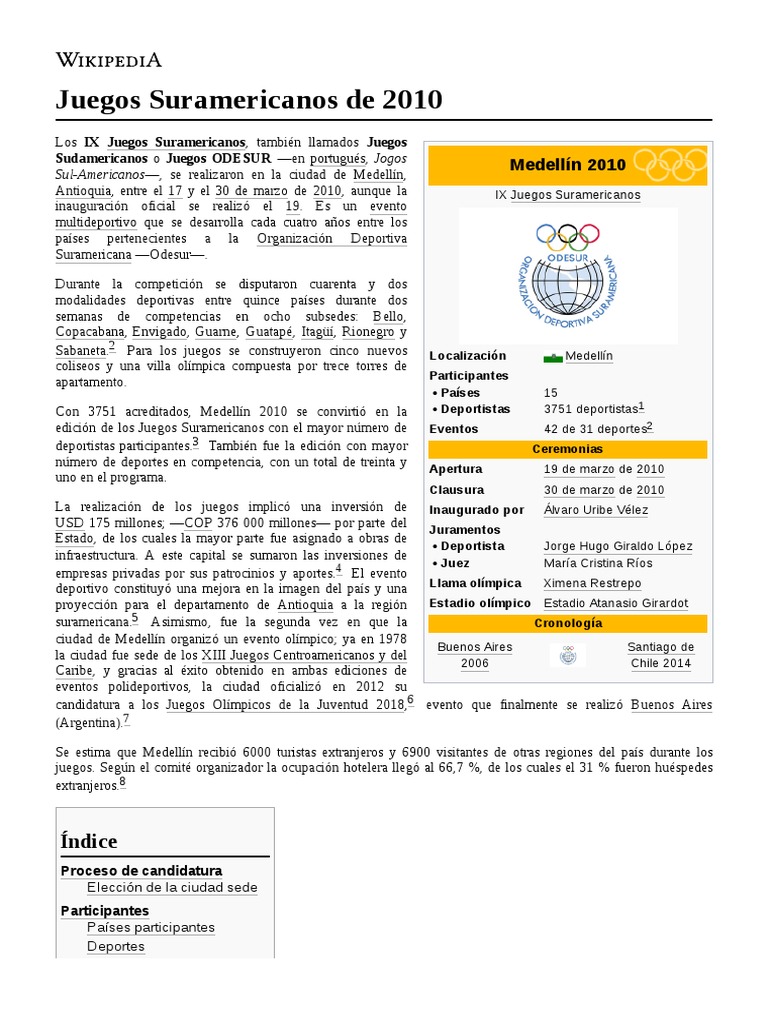 Juegos Suramericanos de 2010 PDF Eventos deportivos múltiples Ocio
