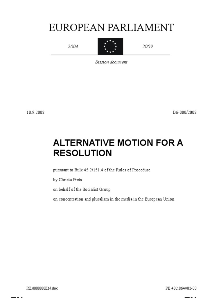 European Parliament: Alternative Motion For A Resolution | PDF | Mass ...