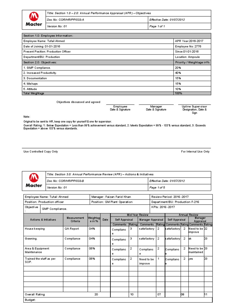 Annual Performance Review Objectives | PDF | Performance Appraisal ...